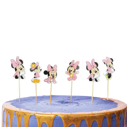 Minnie Mouse Cupcake Toppers Pink Girl Party Cake Topper Decor Baby Shower Wedding Kids Birthday Party Cake Decorations Supplies