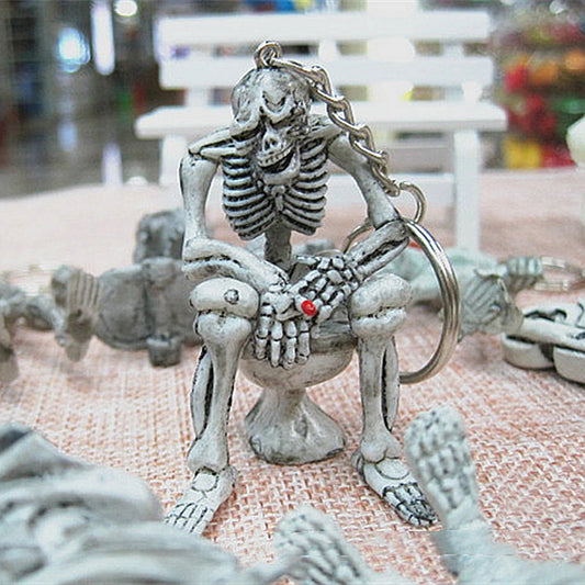 Keychain For Men Creative Skull Skeleton In Toilet Keyring Punk Key Chain Bag  Ornaments Key Accessories