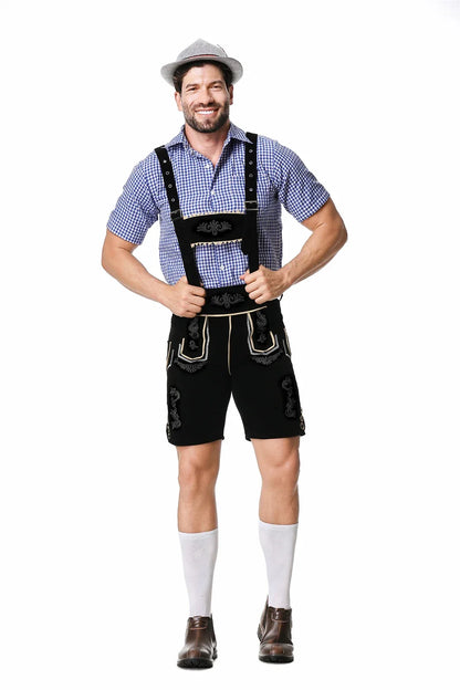 Bavarian Octoberfest German Beer Costume Male Oktoberfest Lederhosen Costume Beer Shirt Suspender Shorts Hat Cosplay Costumes