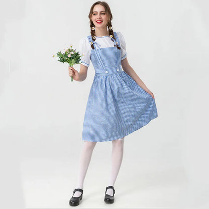 Adult Wizard Of Oz Dorothy Cosplay Costume Lady Blue White Plaid Alice Princess Dress Traditional Oktoberfest Dirndl Maid Outfit