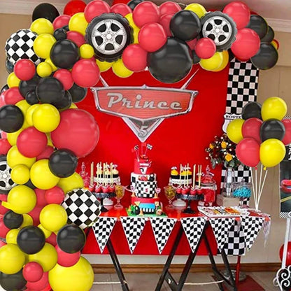111Pcs A set of racing themed balloon arch wreath set, monster truck birthday party supplies, car birthday decoration set