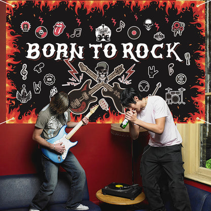 1pc Born to Rock Backdrop Banner, Extra Large 1950's Rock and Roll Party Decorations, Rock Star Music Theme Birthday Party Suppl
