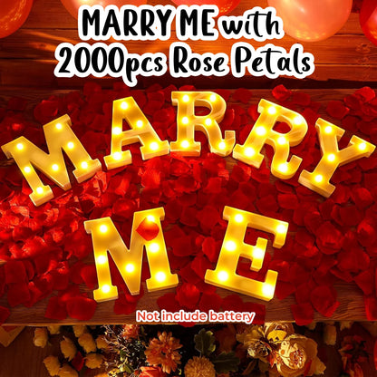 Proposal Decorations Kit Marry Me Light Up Letters 2000 Rose Petals 24 Flameless Candles for Valentine Day Proposal  Engagement