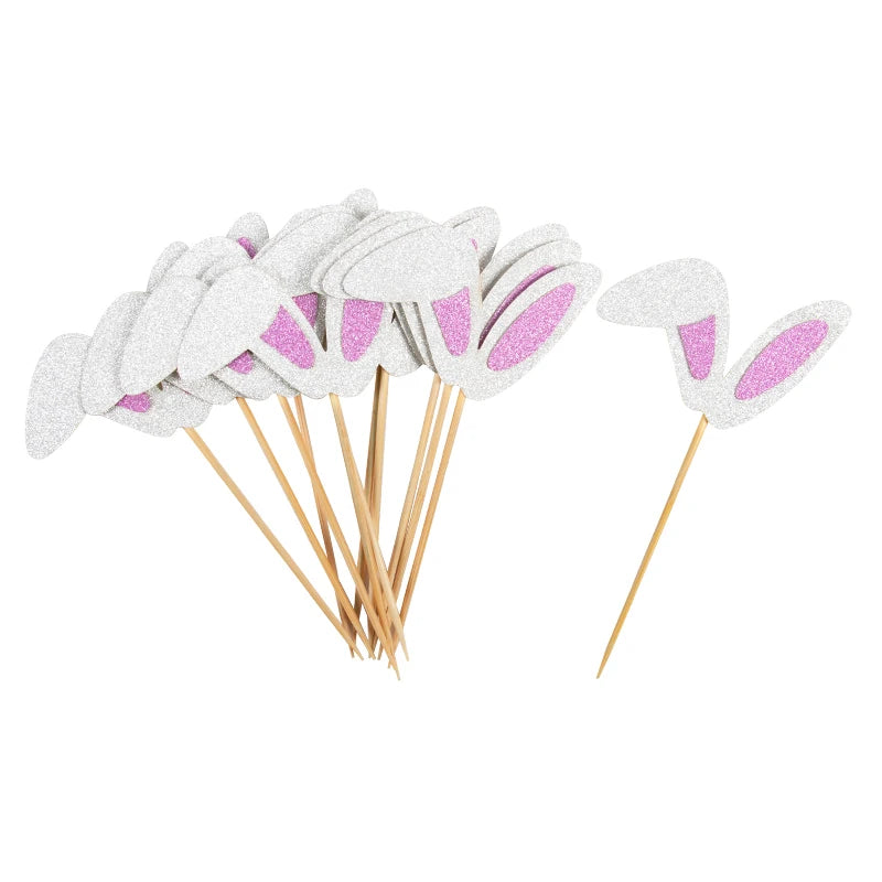 Cute Easter Bunny Ears Cupcake Toppers happy easter Rabbit cake Topper food Picks for Kids Birthday Easter Party Decorations