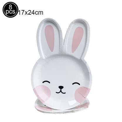 Easter Theme Disposable Tableware Cute Cartoon Bunny Rabbit Pattern Paper Plates Cups Napkins Kids Favor Easter Party Decoration