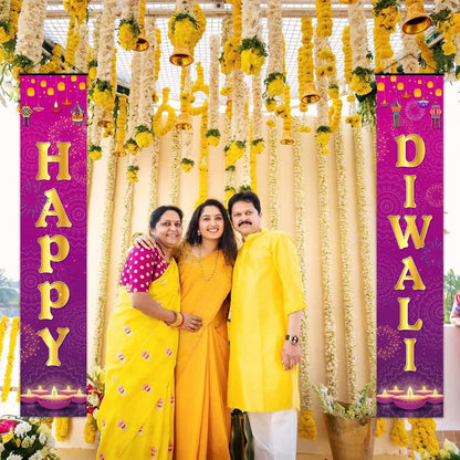 Cheereveal Happy Diwali Porch Sign Festival of Lights Party Banner Hindu Dewalee Door Hanging Decorations Deepavali Home Decor