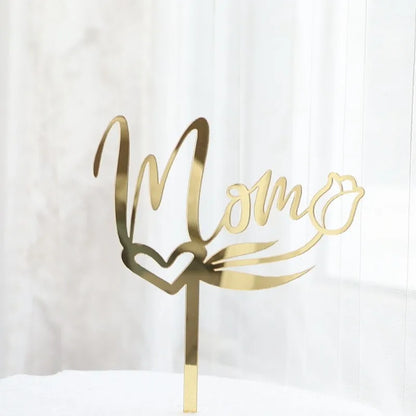 2023 Happy Mothers Day Cake Topper Gold Red Tulip Acrylic MOM Birthday Party Cake Toppers Dessert Decoration Mother's Day Gifts
