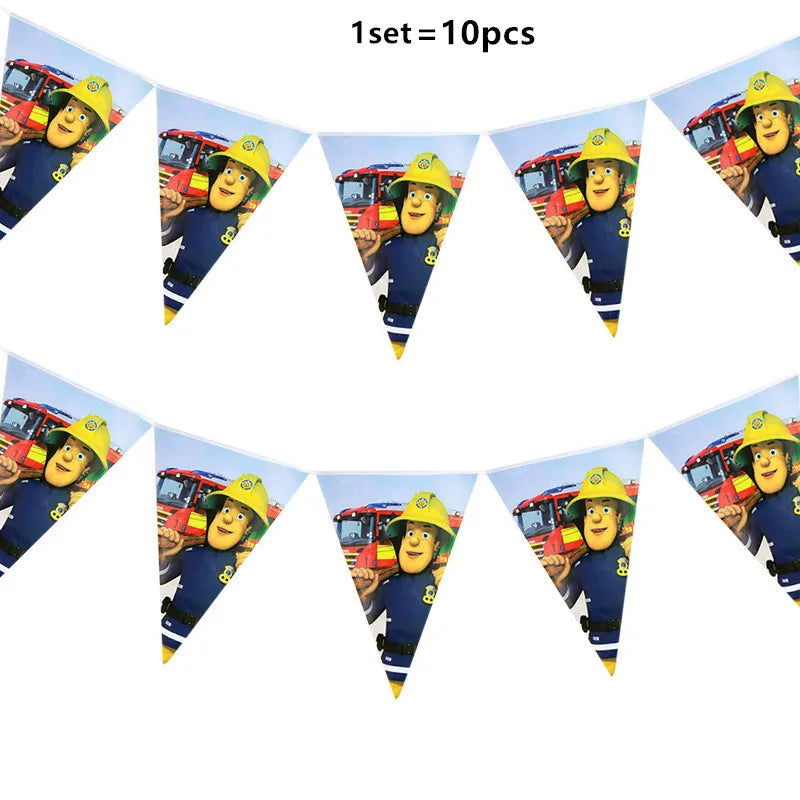 Firefighter Sam Party Supplies Plates Napkins Cups Tablecloth Banner Fire Truck Party Decorations Kids Boys Decor Supplies