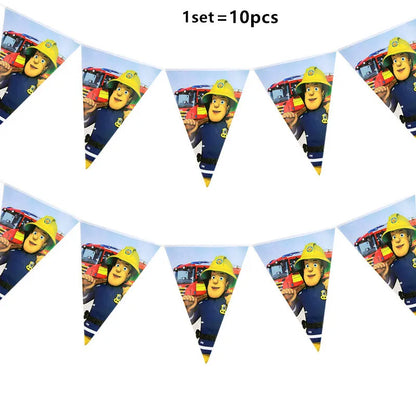 Firefighter Sam Party Supplies Plates Napkins Cups Tablecloth Banner Fire Truck Party Decorations Kids Boys Decor Supplies