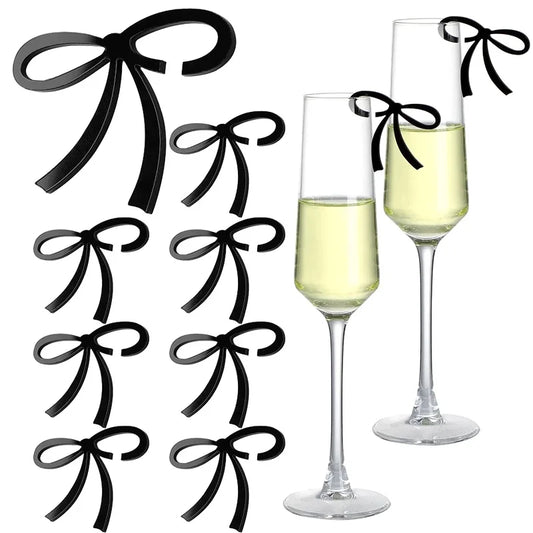 Pink Black Acrylic Bow Tag Wine Charm Drink Markers Champagne Charms Party Drink Tag Elegant Gifts for Bridesmaid  Wedding Party