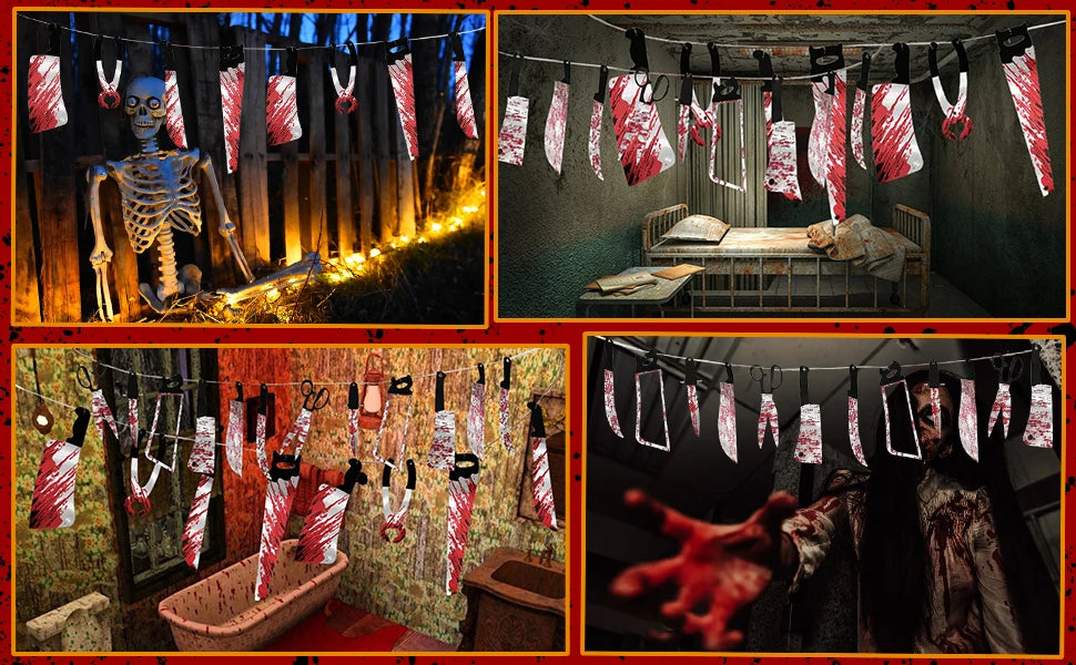 32PCS Halloween Bloody Banner Props. For zombie/vampire party. Fits haunted house. Weapon banner. Great Halloween décor