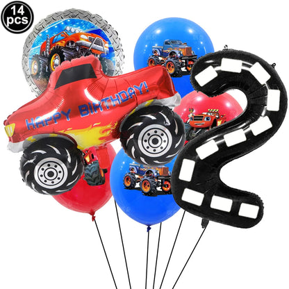 Monster Truck Birthday Party Paper Plates Cup Napkin Tablecloth Balloon Hanging Swirls Banner Monster Truck Birthday Party Decor