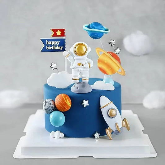Astronaut Theme Cake Topper Planet Space Rocket Spaceship Birthday Decor Kids Boy Girl Birthday Party Baby Shower Decoratings