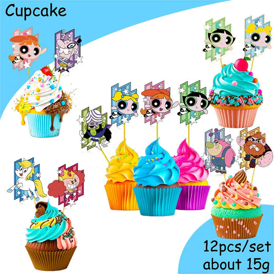 The Powerpuff Girls Cartoon Cute Birthday Party Supply Tableware Decoration Balloon Cake Topper Banner Baby Shower Home Decor