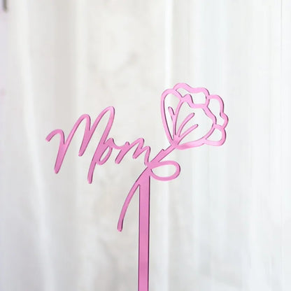 2023 Happy Mothers Day Cake Topper Gold Red Tulip Acrylic MOM Birthday Party Cake Toppers Dessert Decoration Mother's Day Gifts