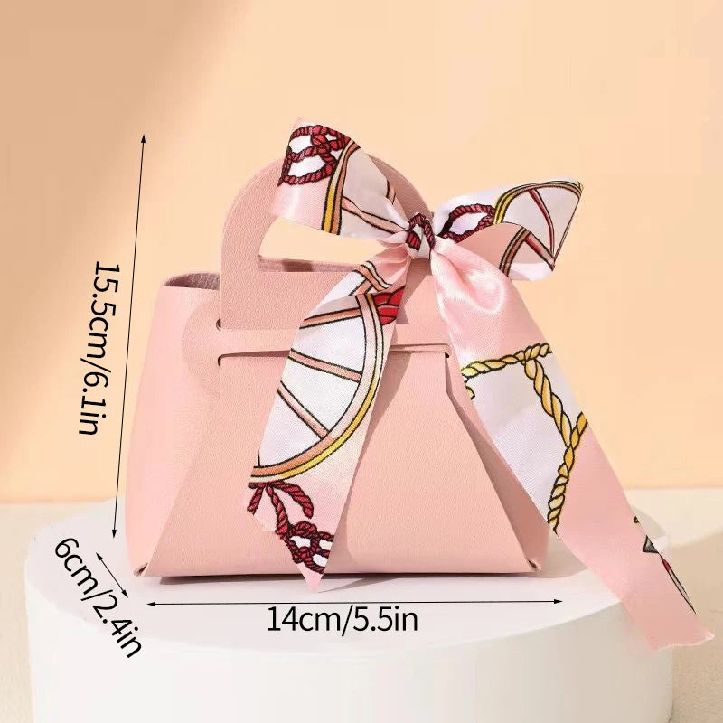 1PC Leather Gift Bags Bow Ribbon Packaging Bag Wedding Favour Distributions Bags Eid Mubarak Candy Packaging Box Mini Handbag
