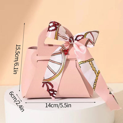 1PC Leather Gift Bags Bow Ribbon Packaging Bag Wedding Favour Distributions Bags Eid Mubarak Candy Packaging Box Mini Handbag