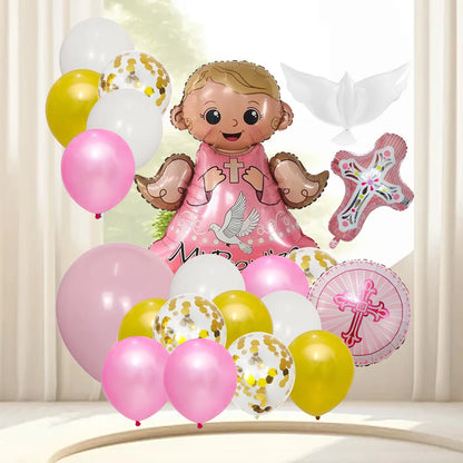 God Bless Balloons Banner Jesus Cross Ballons Baby Shower Boy Girl First Holy Communion Party Easter Baptism Forked Christening