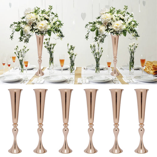 Golden Metal Table Flower Stand Vase 6Pcs Candle Holder 22.2" Tall Wedding Centerpiece Party Event Hotel Decoration
