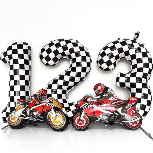 40Inch Checkered 1 2 3 4 5 6 Large Black White Number Balloon Motorcycle Racing Two Fast Race Car Birthday Party Supplies