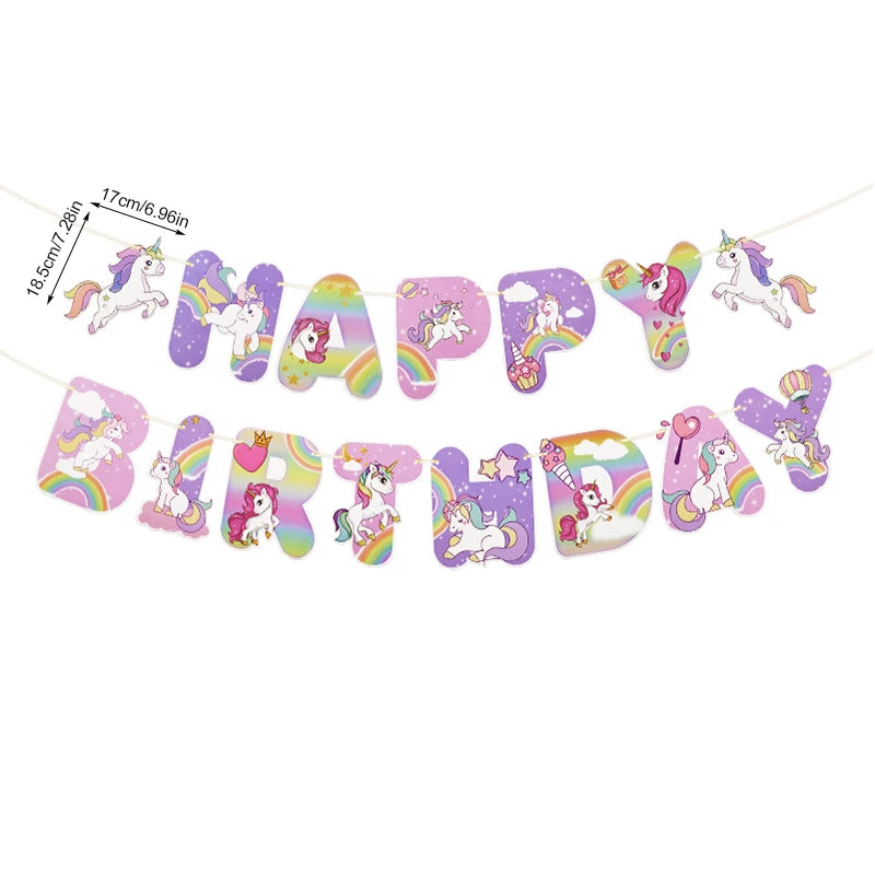 Rainbow Unicorn Party Balloons Disposable Tableware Gift Bags For Kids Girl Unicorn Birthday Party Decoration Favors Supplies