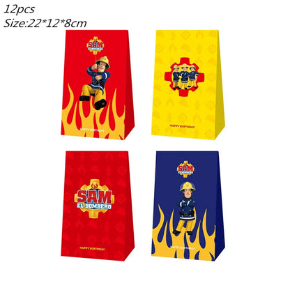 Firefighter Sam Party Supplies Plates Napkins Cups Tablecloth Banner Fire Truck Party Decorations Kids Boys Decor Supplies