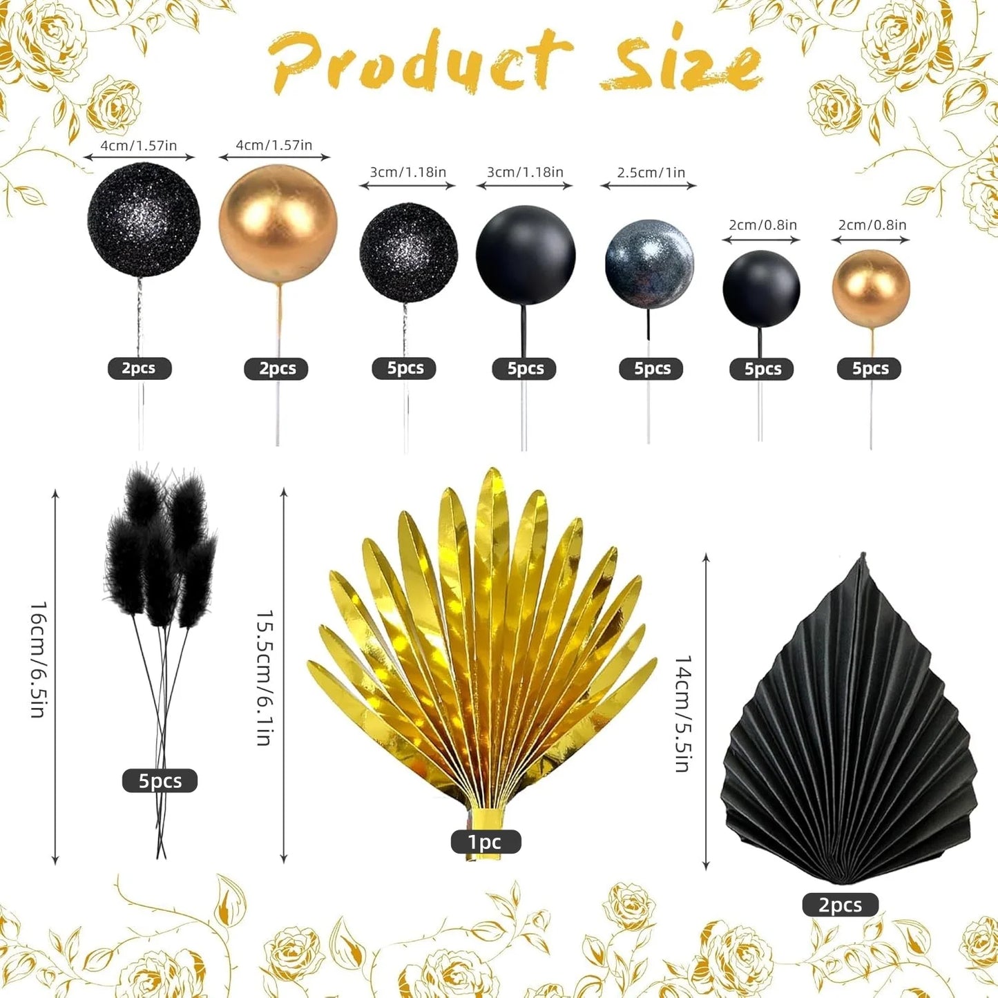 Palm Leaves Cake Decorations Balls Cake Toppers for Birthday Wedding Anniversary Baby Shower Party Supplies