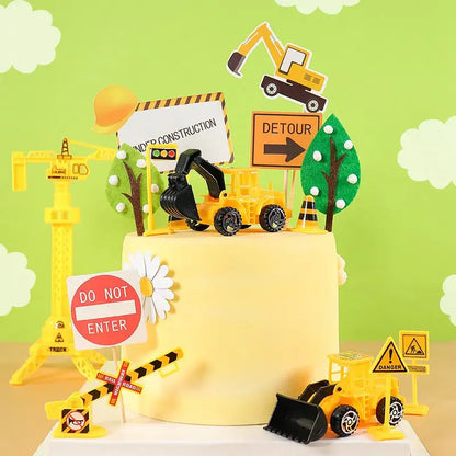 Excavator Car Crane Tractor Birthday Cake Topper Construction Party Decor Boy Kid Baby Shower 1st Birthday Party Cake Baking Kit