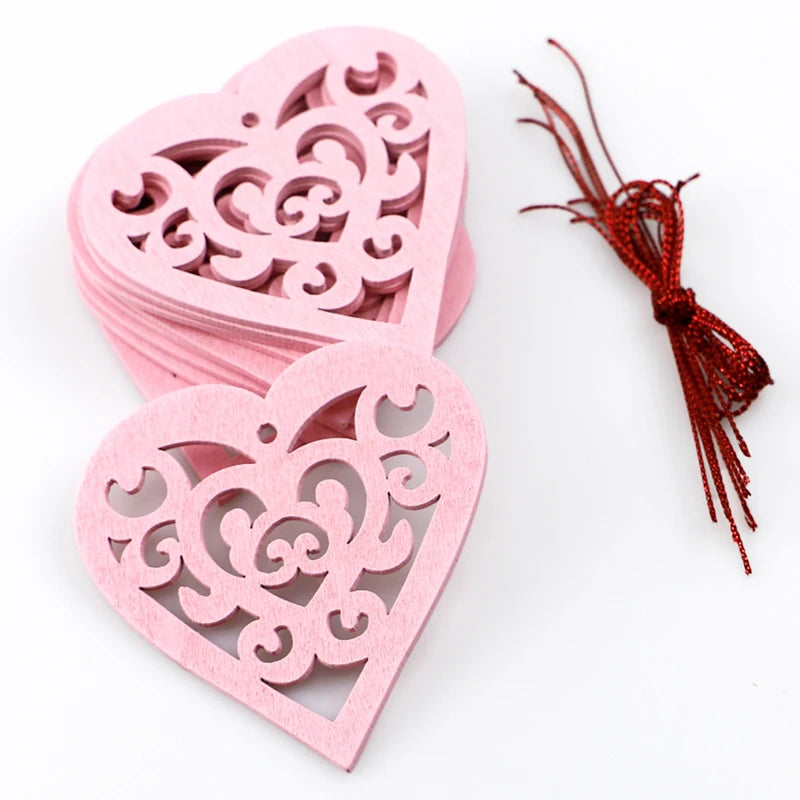 30Pcs Engraved Love Heart shaped pendant Hollow Shape DIY Crafts for Wedding Party Valentines Day Decoration Ornaments