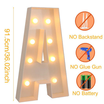 91.5CM Giant Letter Led Light Frame Box Baby Shower Christmas 1st Birthday Wedding Party Decor DIY Name Balloon Filling Box