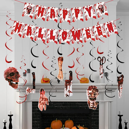 Halloween Blood Banner Paper Garland Scary Eyeball Skull Spiral Hanging Flag Halloween Party Decoration Home Haunted House Decor