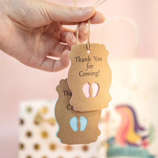 50 Sets Baby Shower Gift Tags Pink Blue Kraft Paper Cards Boy or Girl Christening Baptism Gender Reveal Party Gift Packaging Tag