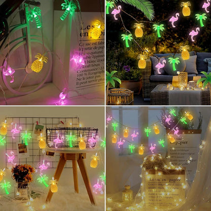 1.5M 10LED Flamingo Pineapple String Light Summer Tropical Hawaiian Party Decoration Palm Tree Fairy Light Garland Beach Wedding