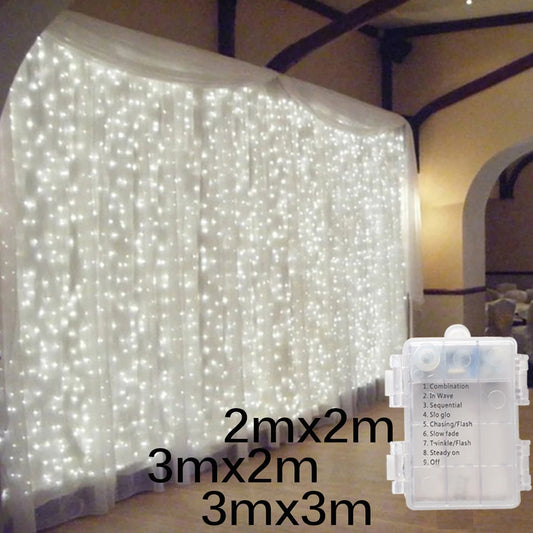LED Curtain String Lights Battery Powered Wedding Fairy Light Garland For New Year Christmas Party Garden Patio Camping Decor