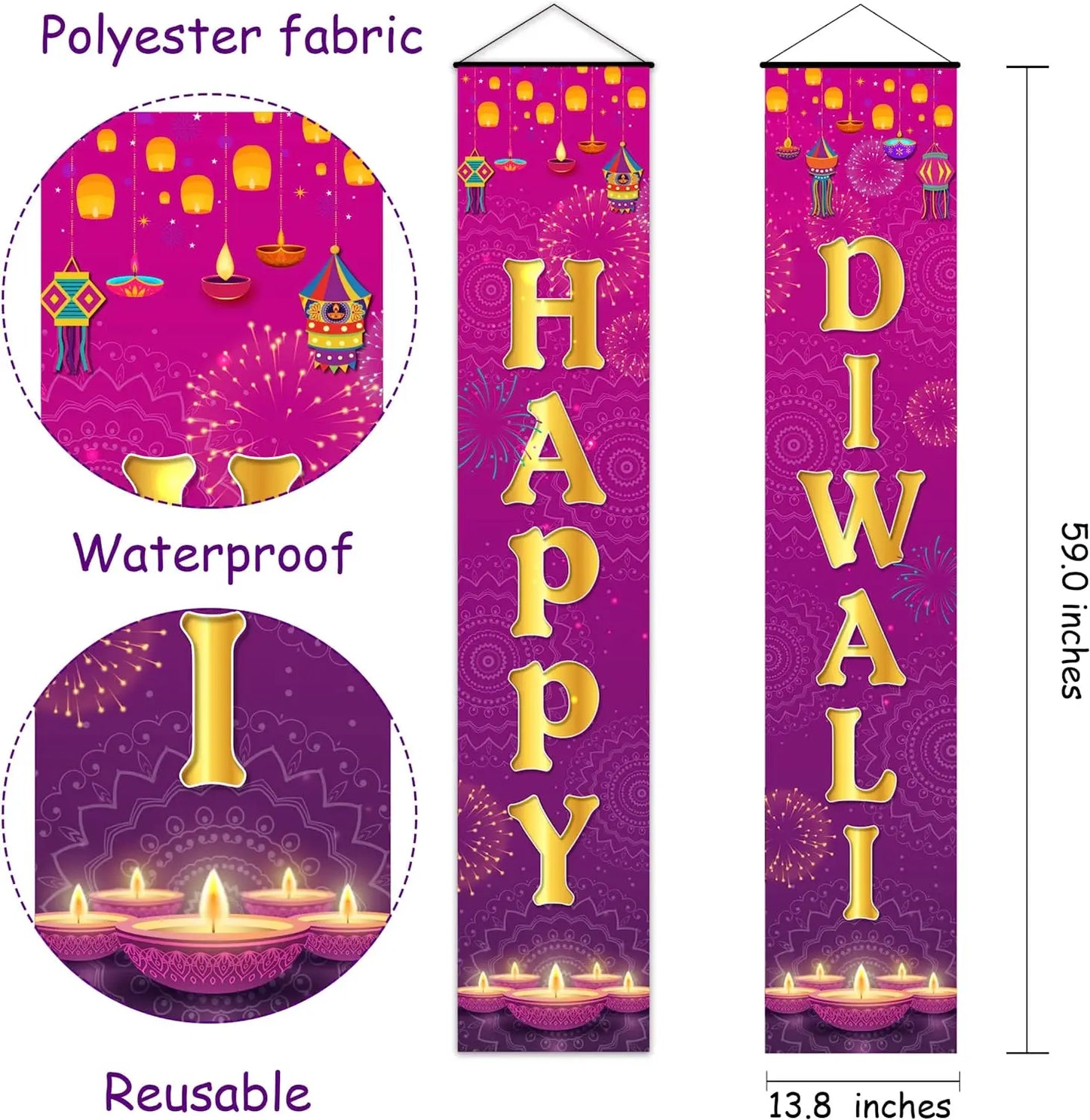 Cheereveal Happy Diwali Porch Sign Festival of Lights Party Banner Hindu Dewalee Door Hanging Decorations Deepavali Home Decor