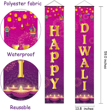Cheereveal Happy Diwali Porch Sign Festival of Lights Party Banner Hindu Dewalee Door Hanging Decorations Deepavali Home Decor