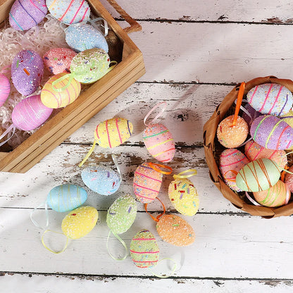 24/6pcs Painted Foam Easter Eggs Rabbit Hanging Ornaments Decoration for Home Easter Tree Pendants Basket Decor Kids Gift 2025