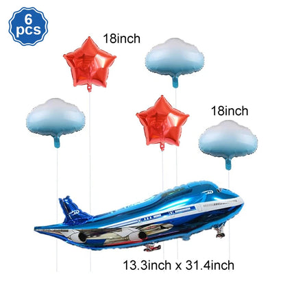 Airplane Party Decoration 12Inch Blue White Latex Balloons Big Plane Foil Cloud Balloon Set for Kids Boys Aviator Theme Birthday