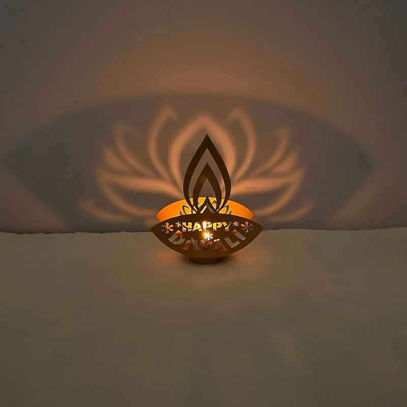 1pc Happy Diwali Candlestick Gold Iron Candle Holder for Diwali Festival Party Home Table Decoration