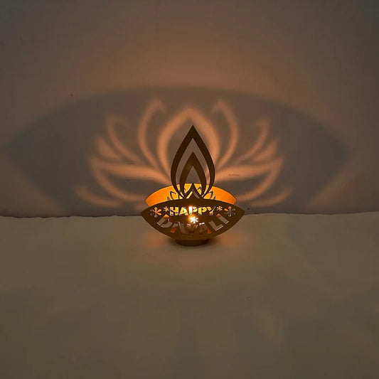 1pc Happy Diwali Candlestick Gold Iron Candle Holder for Diwali Festival Party Home Table Decoration