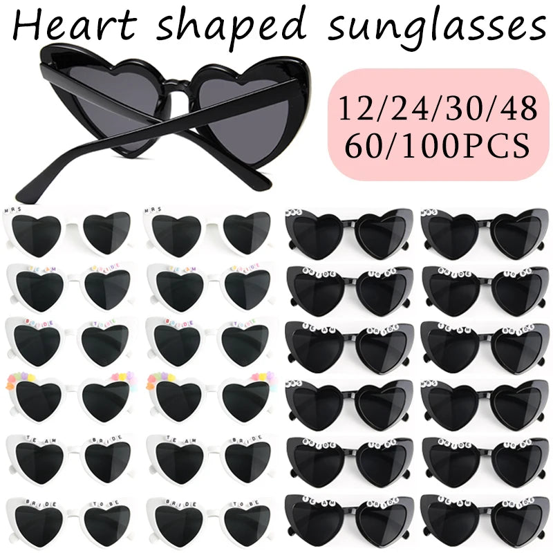 Heart Shaped Sunglasses Wedding Bride Bridesmaid Gift Bachelorette Party Favors Bridal Squad Glasses Bulk 12/24/36/48/60PCS
