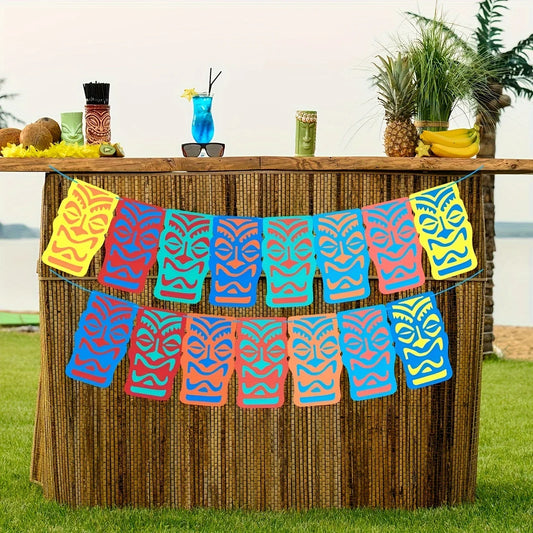 Tiki Banner for Tropical Hawaiian Luau Party Decoration, Colorful Tiki Totem Garland Hawaiian Party Decorations Tropical Luau Bi