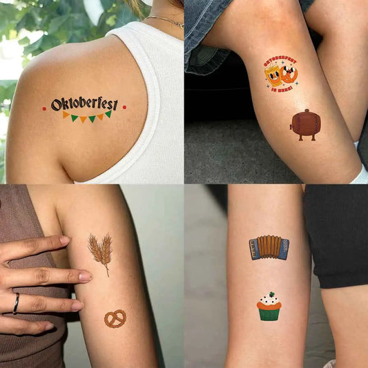 4pcs Oktoberfest Party Tattoo Stickers Finger Wrist Ankle Tattoo Body Art German Bavarian Beer Party Decoration for Women Men