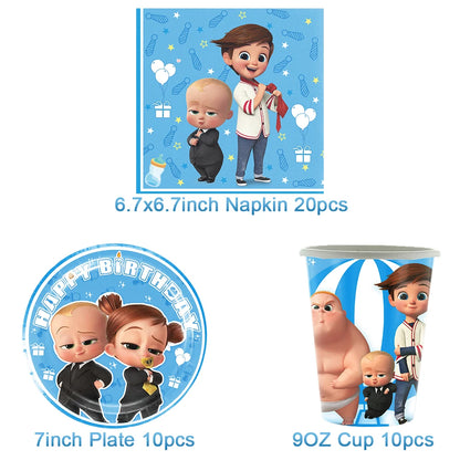 Cartoon Boss-Boys-Girls Theme Newborn 1st Birthday Party Decor Disposable Tableware Backdrop Balloons Baby Shower For Kids Gifts