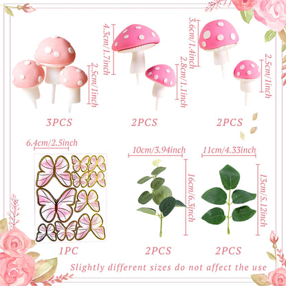 LaVenty Pink Mushroom House Cake Decoration Mushroom Cake Decoration Fairy Cake Decoration Garden Fairy Cake Decoration