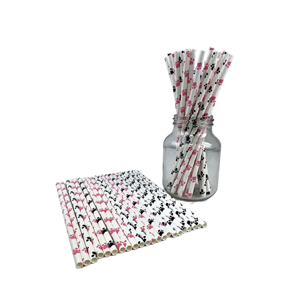 25/50/100/200pcs Dog Paw Print Paper Straws Animal Dog Puppy Straws Dog Themed Drinking Straws for Puppy Birthday Party Decors