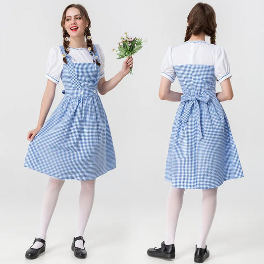Adult Wizard Of Oz Dorothy Cosplay Costume Lady Blue White Plaid Alice Princess Dress Traditional Oktoberfest Dirndl Maid Outfit