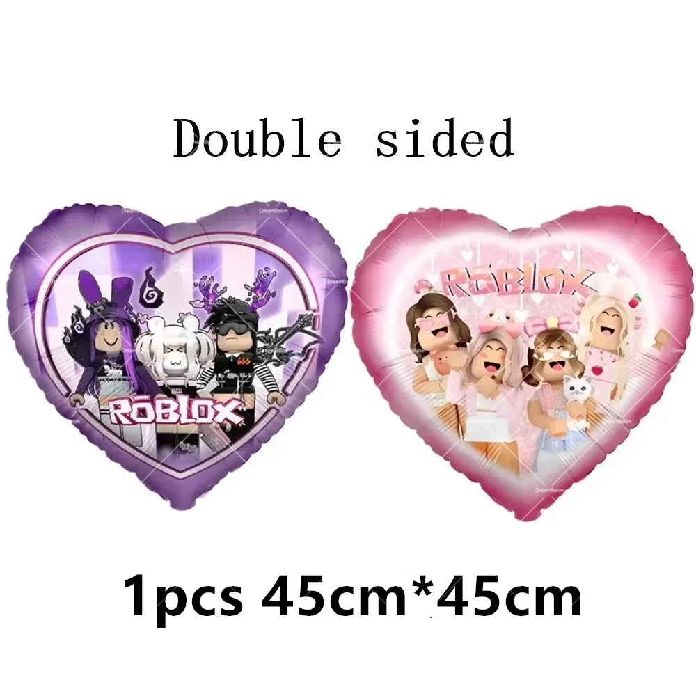 Pink Roblox Balloons Happy Birthday Banner Party Decoration Hot Robot Game Cake Topper Disposable Tableware Kids Girl Background