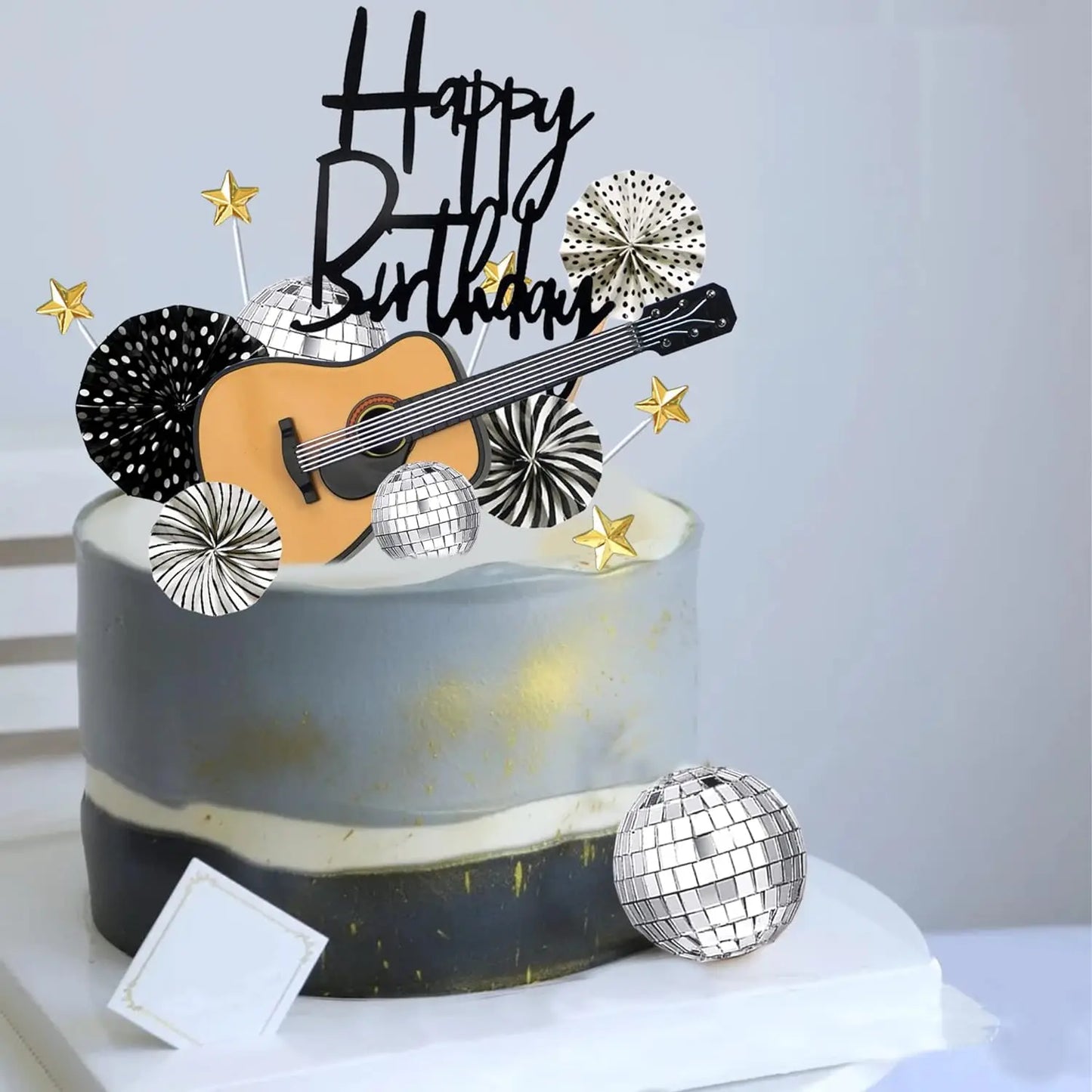 22PCS Guitar Cake Toppers Music Note Birthday Cake Toppers 1:12 Guitar Model Decor Party For Musician Party Birthday Rock Theme