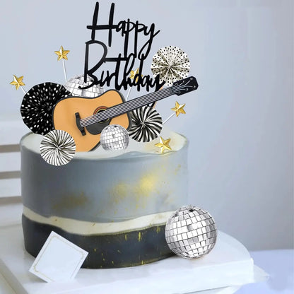 22PCS Guitar Cake Toppers Music Note Birthday Cake Toppers 1:12 Guitar Model Decor Party For Musician Party Birthday Rock Theme